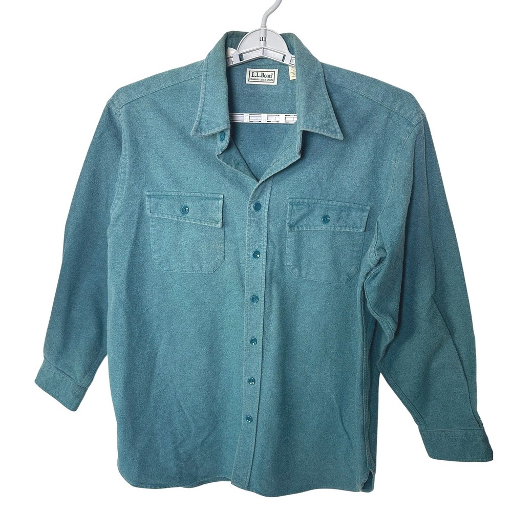 LL Bean Vintage 17.5 Tall Chamois Cloth Shirt Style 1612 Mens Teal Long Sleeve - Picture 1 of 9